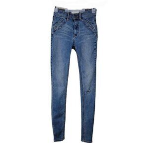 Free People Skinny Jeans SZ 24 Mid Rise Medium Wash Slant Welt Front Pockets